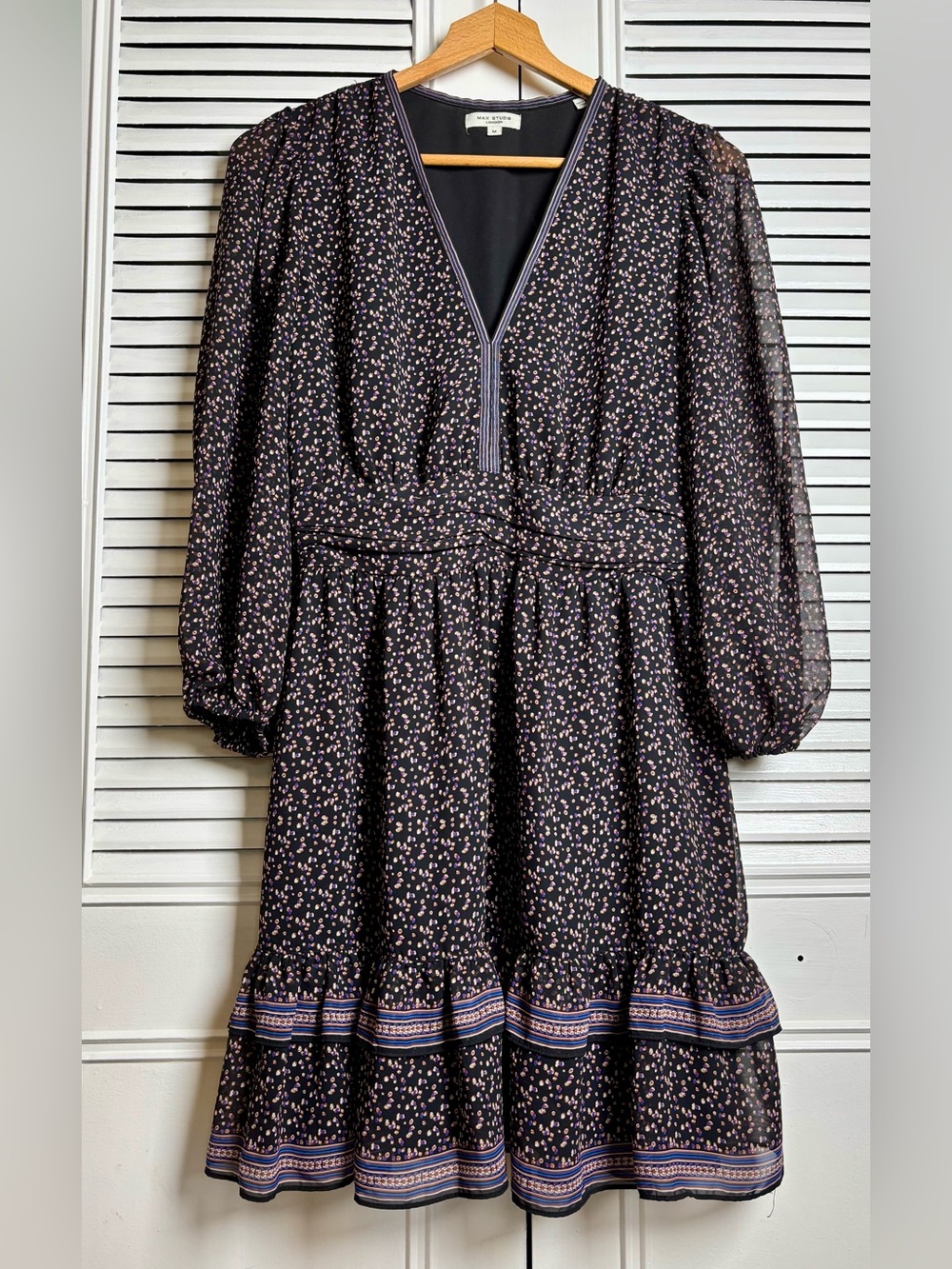 Black Micro Floral V-Neck Mini Dress